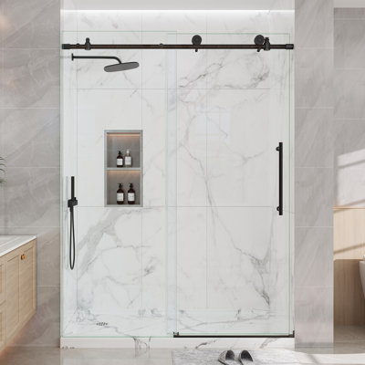 43"-48" W x 76" H Frameless Sliding Shower Door in Oil Rubbed Bronze with 1/4" Clear Tempered Glass