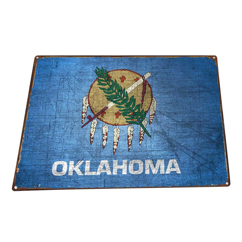 Drapeau de l'Oklahoma sur impression métallique, H 11,5 po x l 15,5 po x P 0,04 po