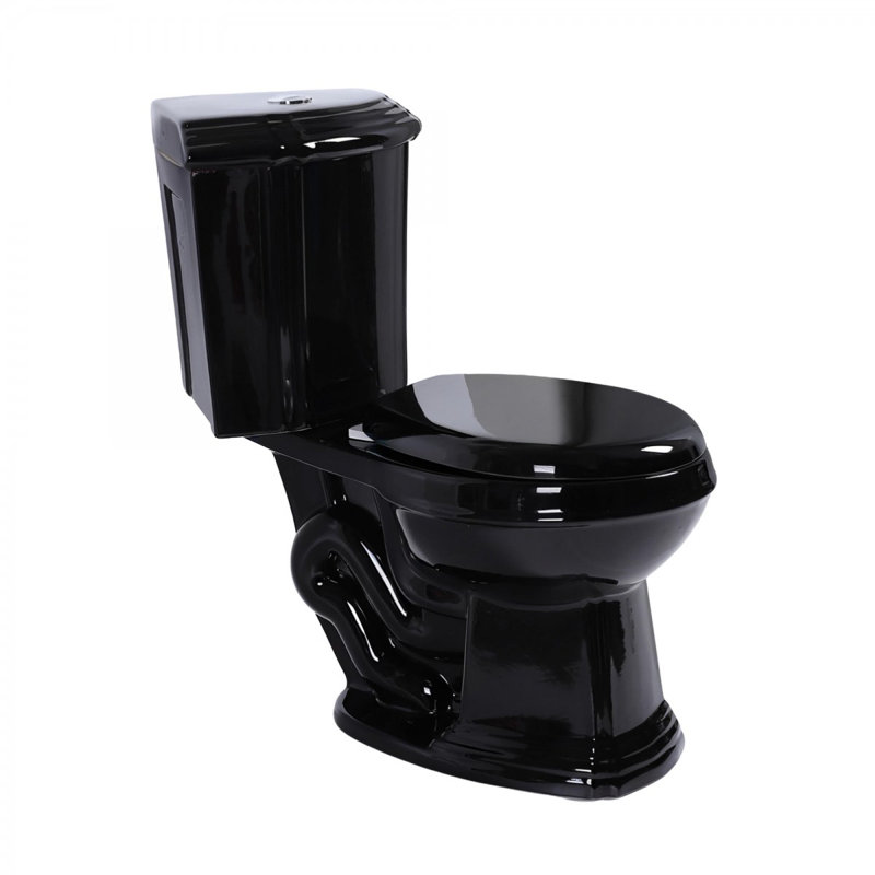 Toilette de coin ronde noire à double chasse d'eau avec siège à fermeture lente