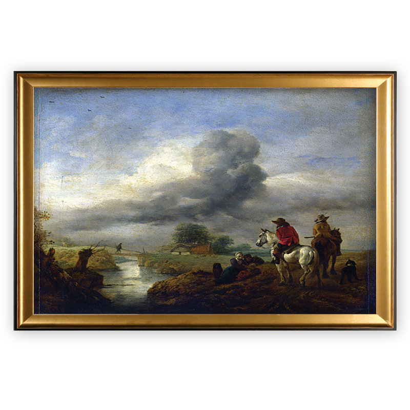 «Two Vedettes on The Watch by a Stream», impression, H 24 po x l 32 po x P 1,5 po, Cadre doré, Blanc mat