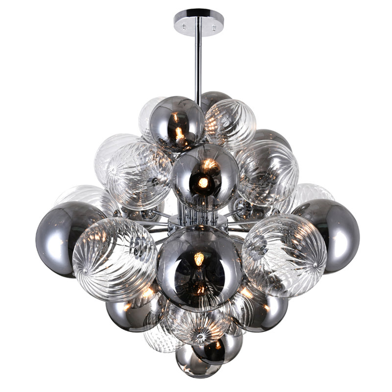 15 Light 25-inch Diameter Modern Chrome Chandelier with Tinted Glass Globes – Stylish LED Pendant Lighting Fixture