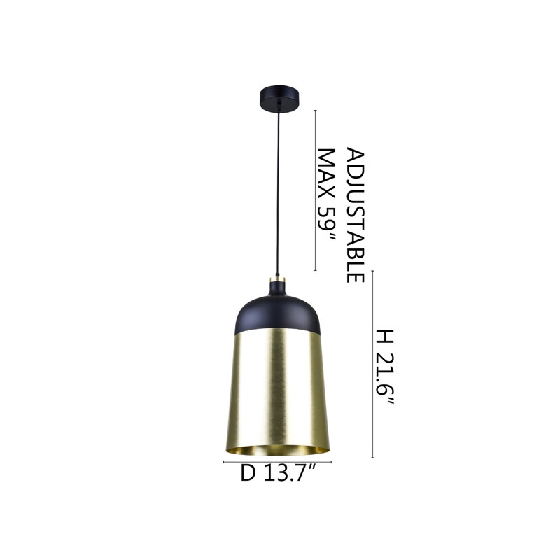 Industrial 1 Light Black Bell Pendant, 21.6" H x 13.7" W x 13.7" D