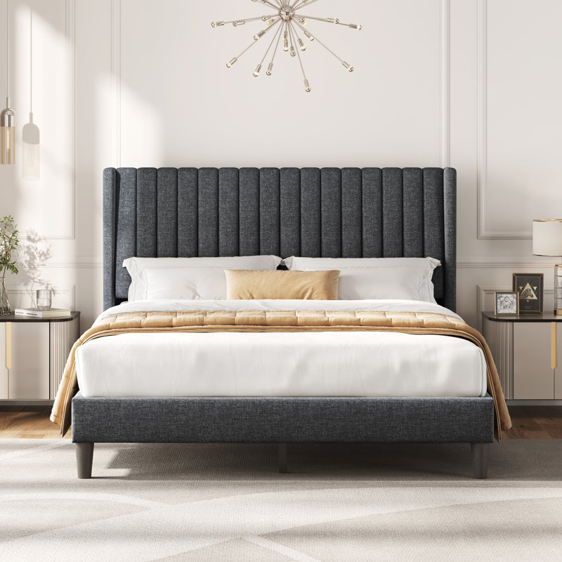 Upholstered Panel Bed, Queen, Dark Gray