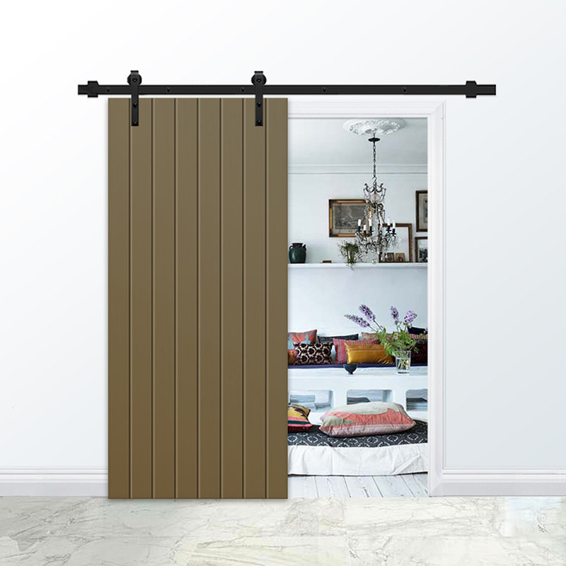 Porte de grange en bois manufacturé à panneaux avec trousse de quincaillerie d'installation, 30 po x 84 po, Vert olive