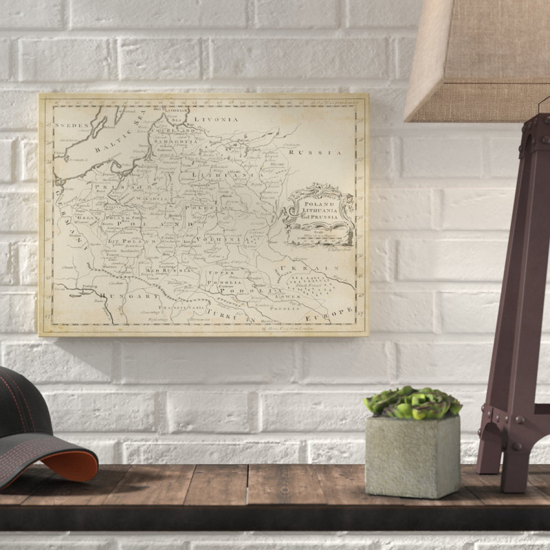 Carte de la Pologne par T. Jeffreys - impression sur toile, H 18 po x l 24 po x P 2 po