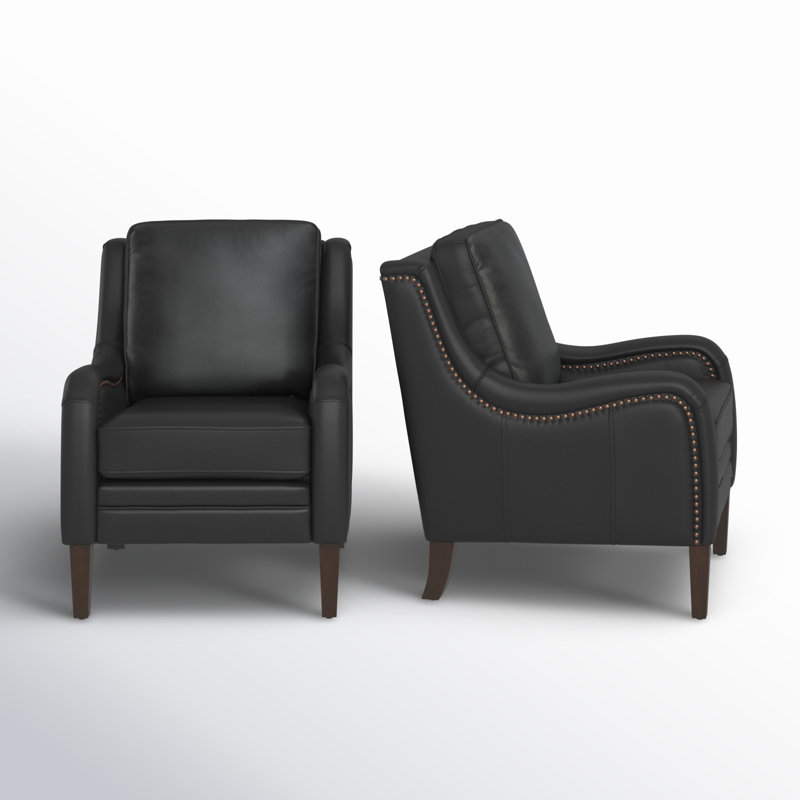 Fauteuil en cuir véritable de 27,56 po de largeur Amberlie, Similicuir galet noir