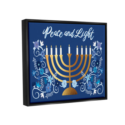 Peace and Light Floral Hanukkah Menorah par Darlene Seale - cadre flottant, impression sur toile