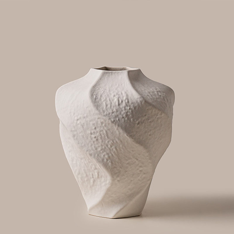 Vases de table en céramique/porcelaine blanche en forme de trompette, 8.86"H*7.48"L*7.48"W, White