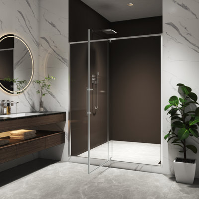 Porte de douche pivotante de l 56 à 60 po x 74 po avec verre trempé de 5/16 po et nickel brossé, arrêt extérieur ouvert à 105 degrés, installation minimale rapide, ajustement de 4 po pour un mur varié