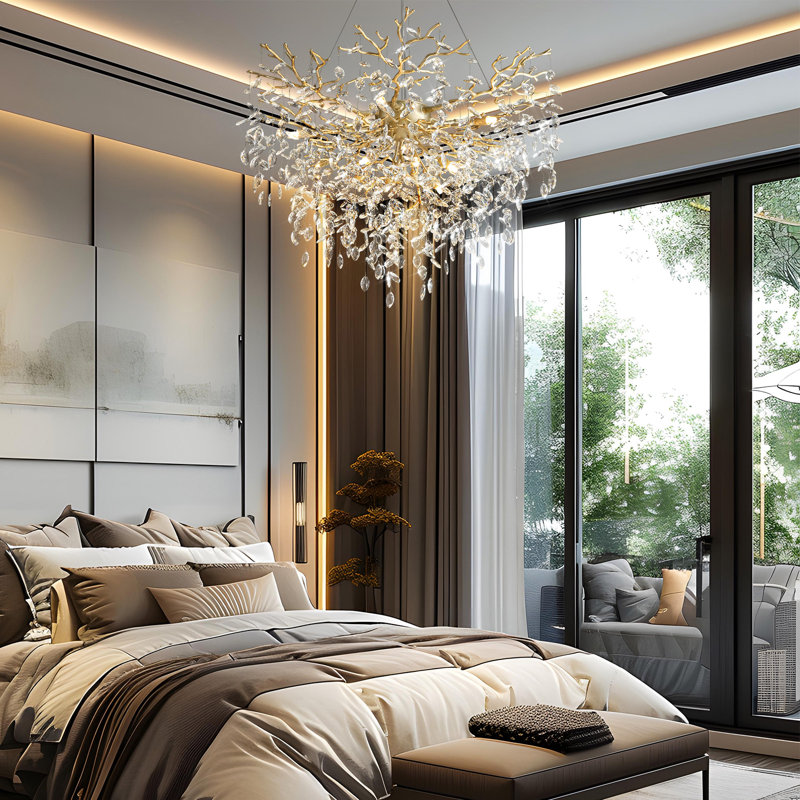 Lustre en cristal Paree Luxury, H 27,56 po x l 31,5 po x P 31,5 po, Doré