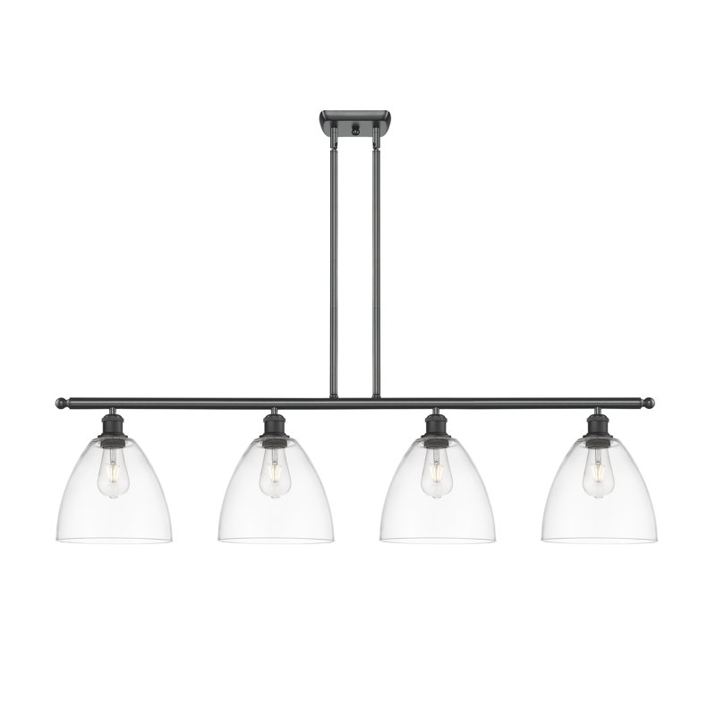 Luminaire suspendu linéaire à 4 lumières pour îlot de cuisine Amillya, Transparent, H 45,75 po x l 48 po x P 9 po, Noir mat