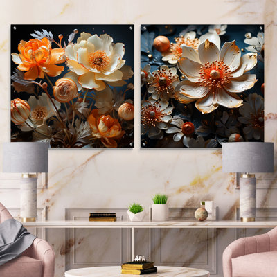 «Buttercups Emotion Sunshine», ensemble de 2 art mural en verre sur verre acrylique