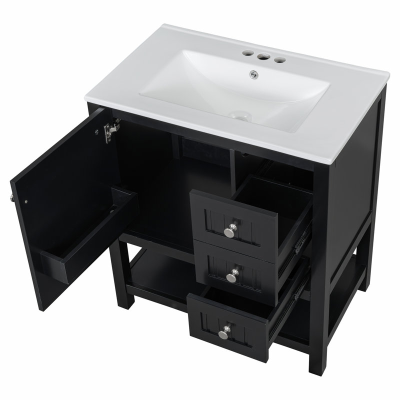 Meuble-lavabo de style transitionnel de 30 pouces avec lavabo en céramique