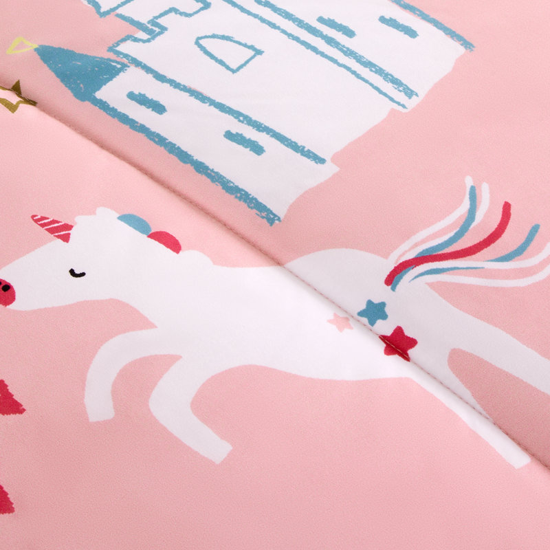 Full Pink Microfiber Kids Unicorn Castle Comforter Set