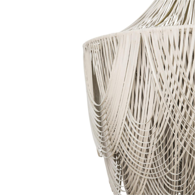 Large Leather Fringe Chandelier w/ Crown, 53" H x 36" W x 36" D, Cream