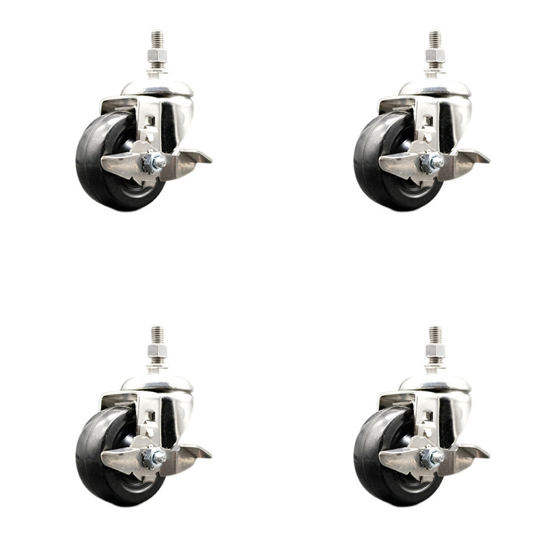 Ensemble de roulettes à tige filetée pivotante en acier inoxydable 316SS