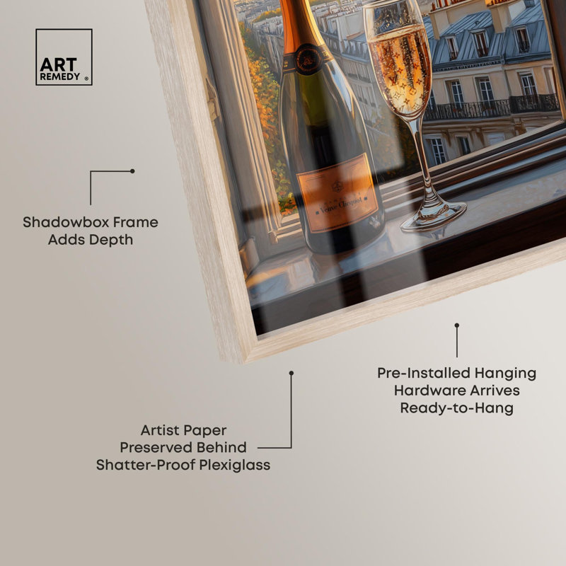 «Classy Drink in Paris Shadowbox Print» par Art Remedy, Crème, crème, H 16 po x l 11 po