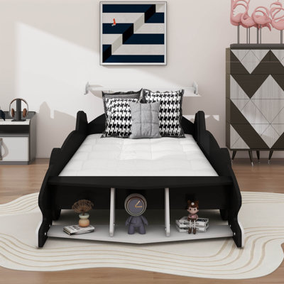Race Car-Shaped Platform Bed, Wooden Car Platform Bed Frame With Wheels