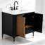 Meuble-lavabo autoportant en bois massif 36 po Mid-Century avec plateau en marbre 36 po-104916605