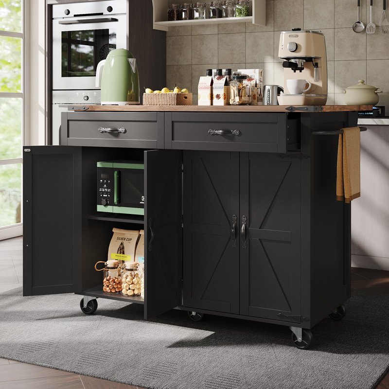 Kitchen Island With 4 Doors And 2 Drawers, Black
