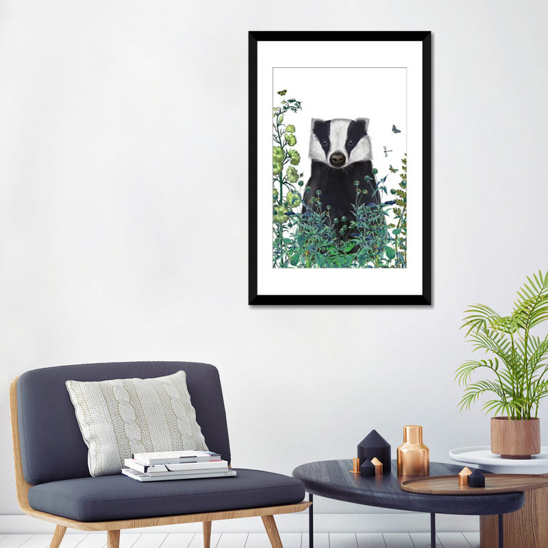 « badger minstrel ii », impression sur toile tendue, H 24 po x l 16 po x P 1 po, Papier d'art encadré noir, Blanc