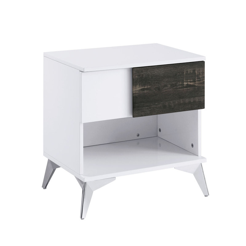 Table de bout de style moderne et contemporain avec pieds en acier et finition blanche et chêne