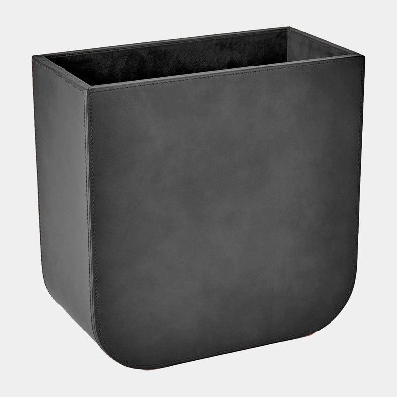 Radius Edge Leather Wastebasket-Black, Black