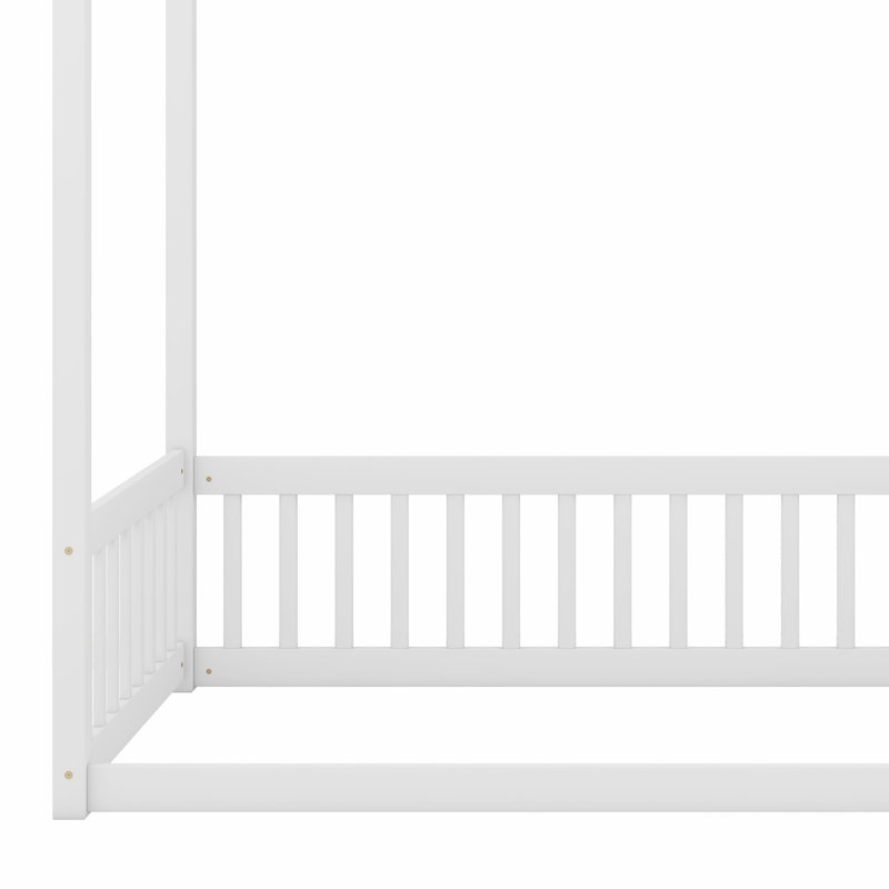 Lit à baldaquin avec clôture et garde-corps, Lit simple, Blanc