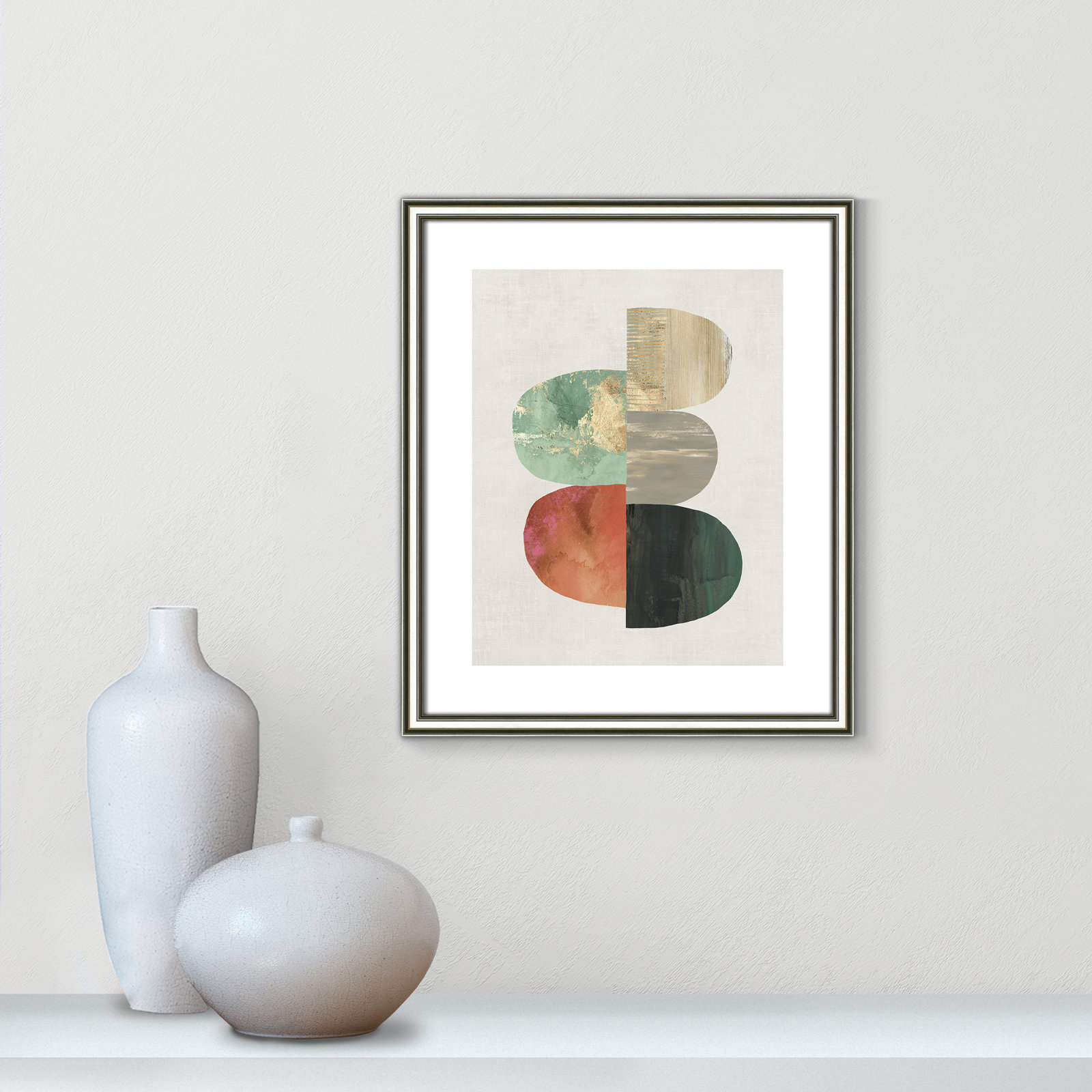 Evolving Energy I - Painting Print, Picture Framed Paper, 15" H x 13" W, White Wood