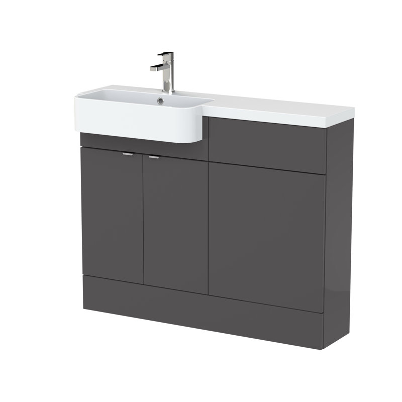 Fusion 1100mm Single Bathroom Vanity with Integrated Polymarble Basin, Gloss Grey