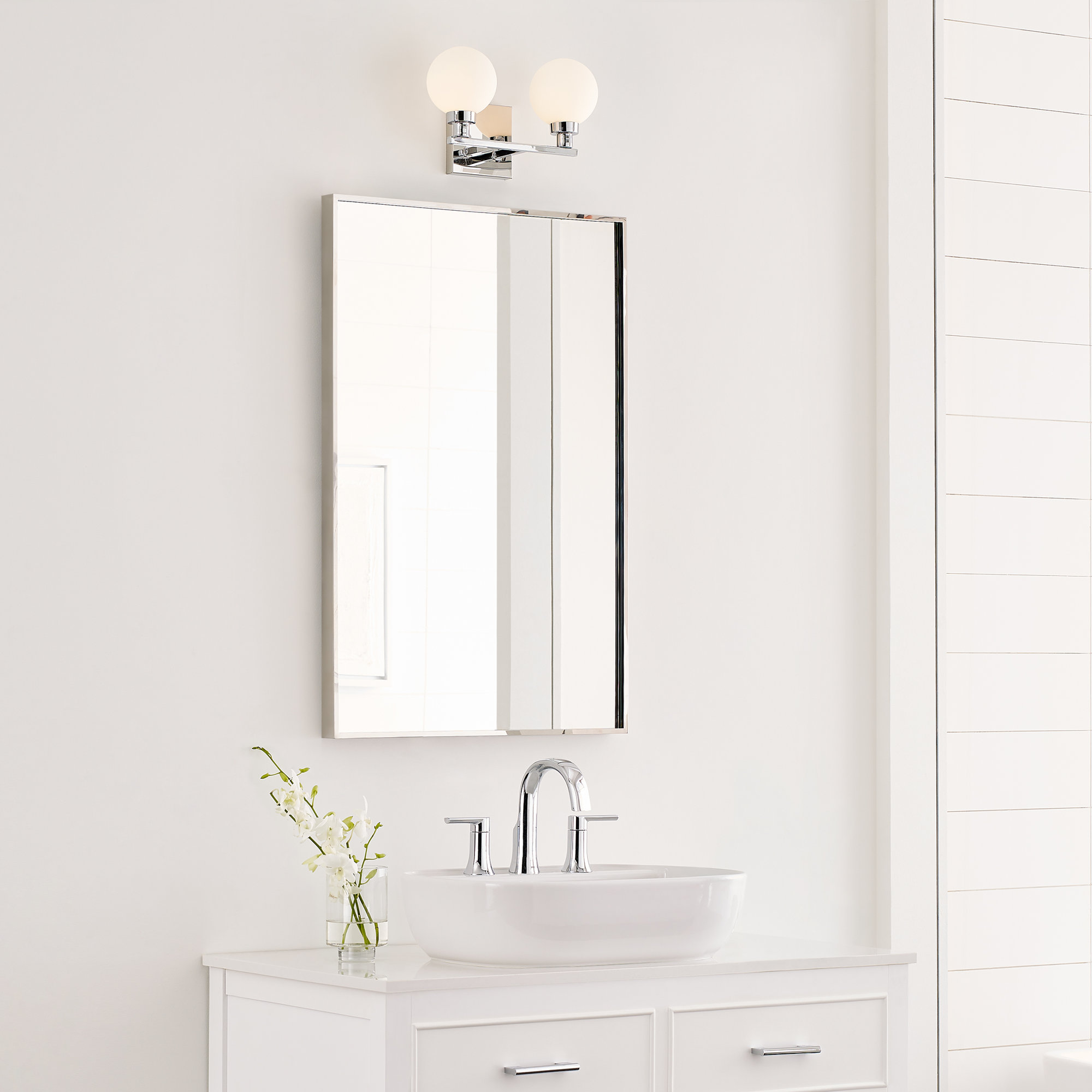 2 Light Frosted Dimmable Vanity Light, Chrome