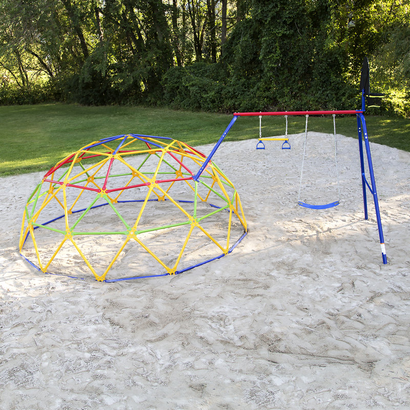 Multicolor Steel Geo Dome Climber with Swing Set and Basketball Hoop