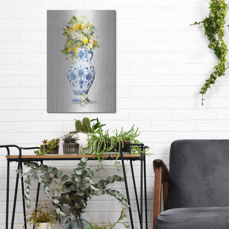 'Lemons And Chinoiserie C' by Jean Plout Metal Wall Art, 16" H x 12" W