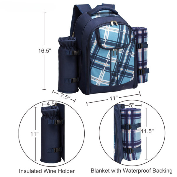 Picnic Backpack Bag for 2 Person with Cooler Compartment, Detachable  Bottle/Wine Holder, Fleece Blanket, Plates and Cutlery (Blue) 