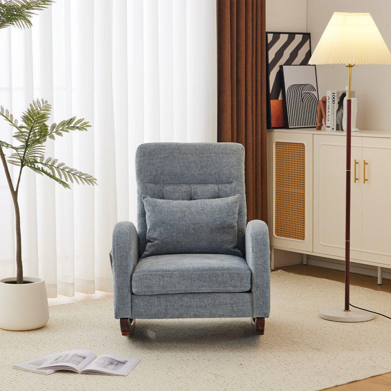 Fauteuil berçant, Bleu, Mélange de lin de couleur naturelle