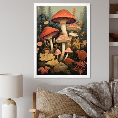 Champignons d'automne en forêt, illustration rétro I