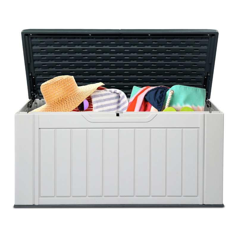 Boîte de rangement verrouillable en plastique de polyéthylène de 158 gallons Winado en blanc / gris
