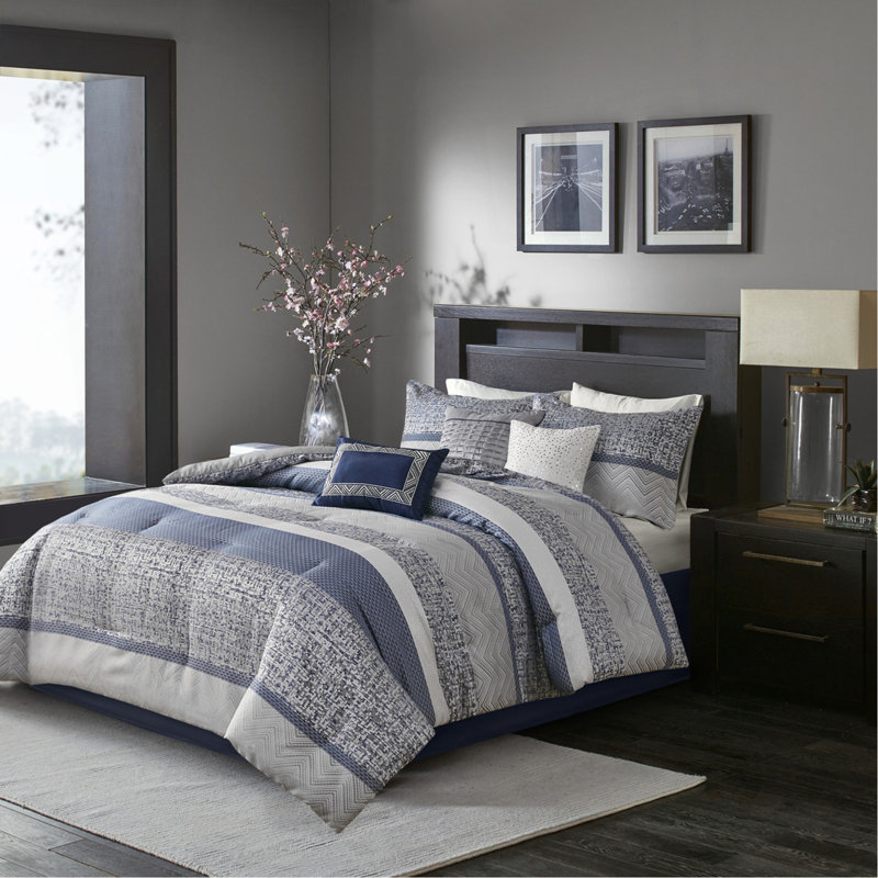Ensemble d'édredon 7 pièces jacquard bleu marine