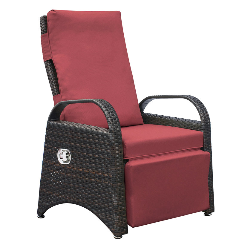Fauteuil inclinable d'extérieur d'extérieur au design ergonomique avec réglage à 2 boucles et tissu hydrofuge, repose-pieds réglable rouge intégré pour protéger le jardin