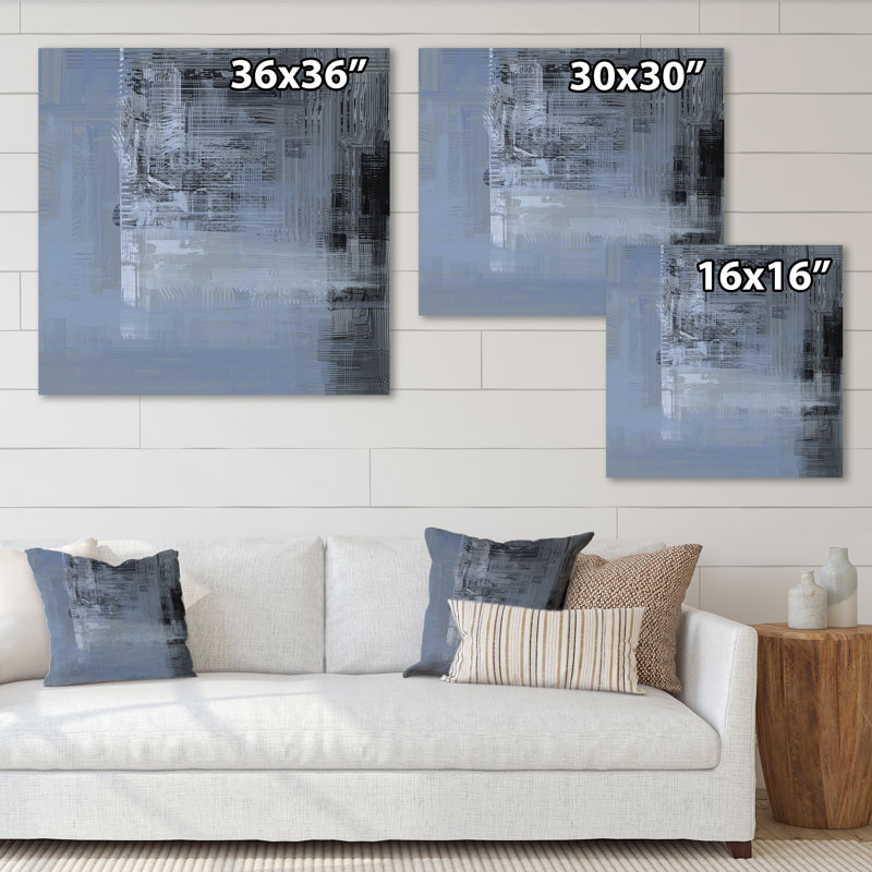 «Blue and Black Grunge Frozen Art», reproduction d'art sur toile encadrée, H 16 po x l 16 po x P 1 po, Toile tendue