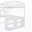 Lit mezzanine double en bois avec bureau en U, compartiments de rangement et miroir à trois volets