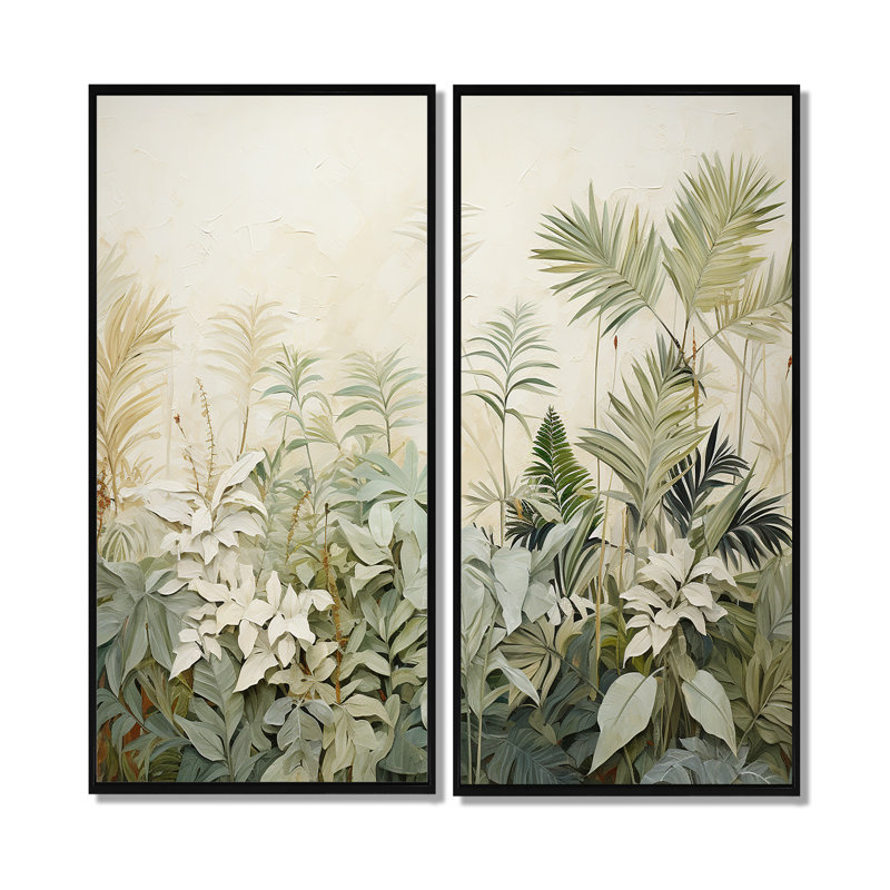 Paysage de jungle rétro I - art mural vert, 20" H x 24" W, Black, Impression encadrée flottante