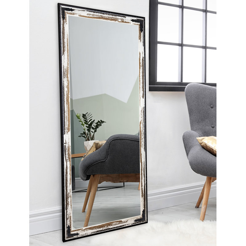 Heavner Wood Flat Mirror, Brown/Cream Distressed, 70.5" H x 31.5" W