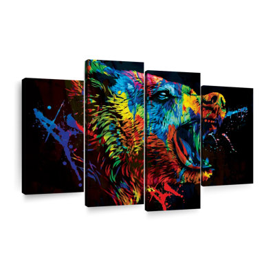 Ours grizzly coloré sur toile, reproduction de 4 pièces