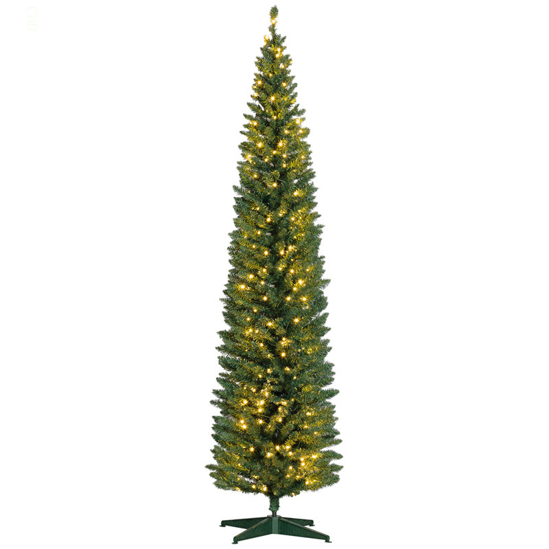 Sapin de Noël artificiel mince de 8 pi de hauteur avec 300 lumières DEL chaudes et 618 pointes pour la décoration de Noël