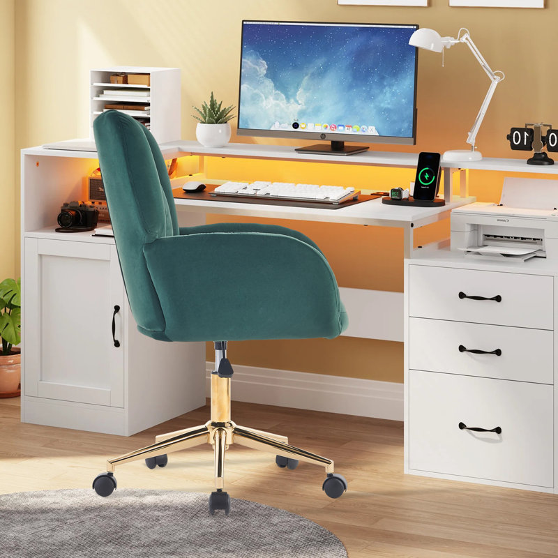 Chaise de bureau Herickson, Velours, Vert