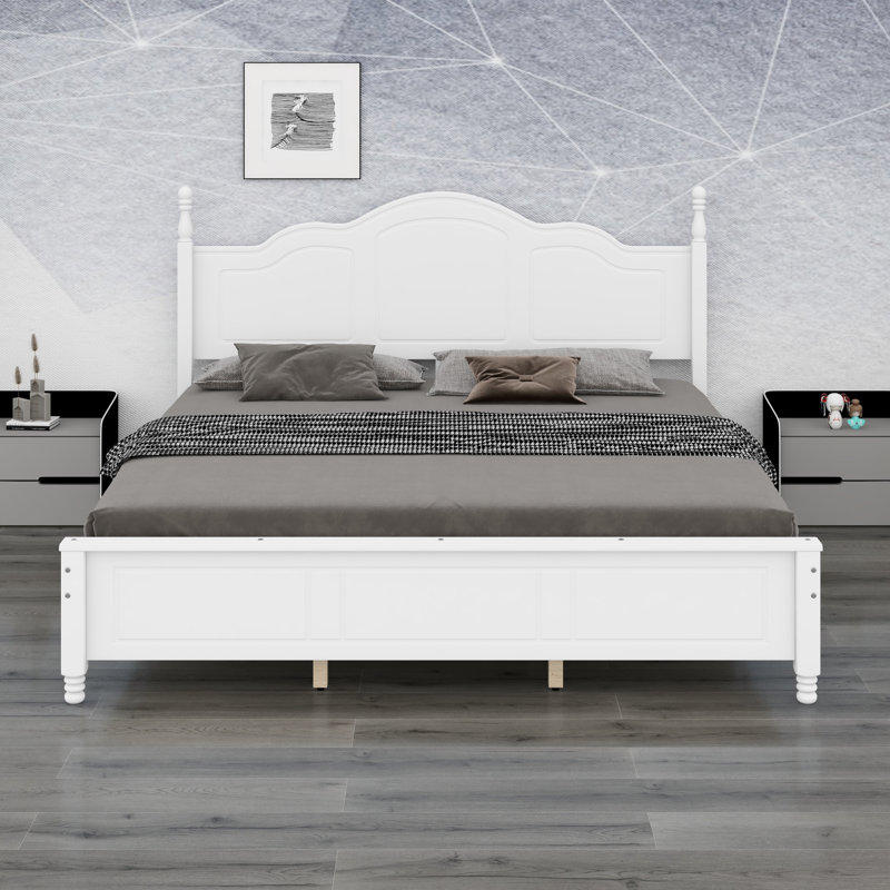 Base de lit plateforme avec tête de lit à vagues rétro, support à lattes en bois, mobilier de chambre à coucher rétro classique