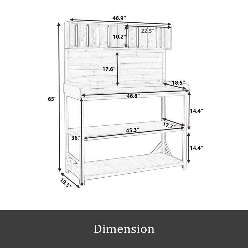 Grande table de rempotage en bois 65 po pour l'extérieur