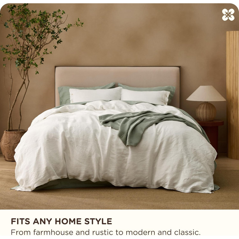 Bedsure Modern & Contemporary 100% Washed Linen Duvet Cover Set (Set of 3), Queen Duvet Cover + 2 Additional Pieces