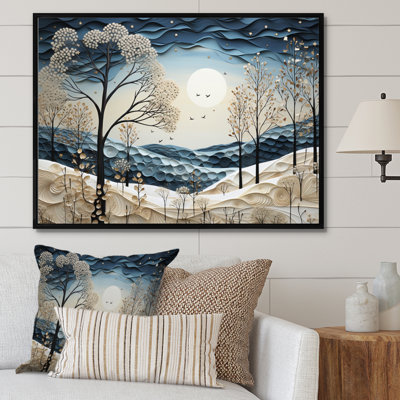 «Blue White Modern Scandinavian Winter Pointillism III», reproduction d'art sur toile